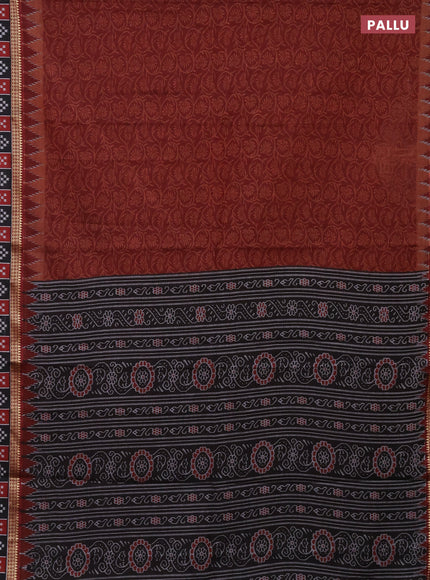 Muslin cotton saree maroon with allover prints and woven border