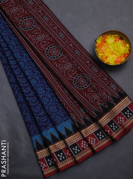 Muslin cotton saree navy blue and maroon with allover prints and woven border