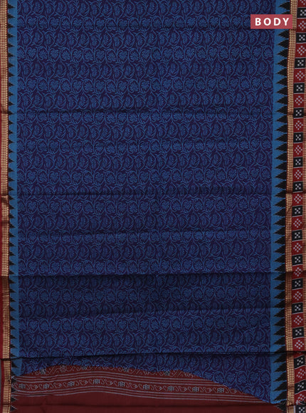 Muslin cotton saree navy blue and maroon with allover prints and woven border