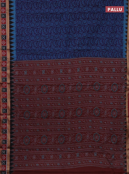 Muslin cotton saree navy blue and maroon with allover prints and woven border