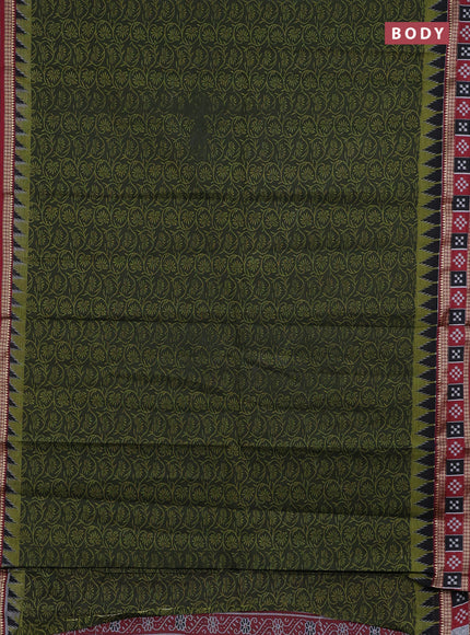 Muslin cotton saree sap green and maroon with allover prints and woven border