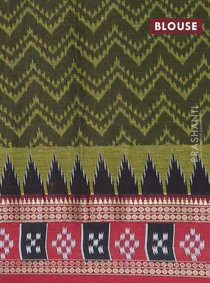 Muslin cotton saree sap green and maroon with allover prints and woven border