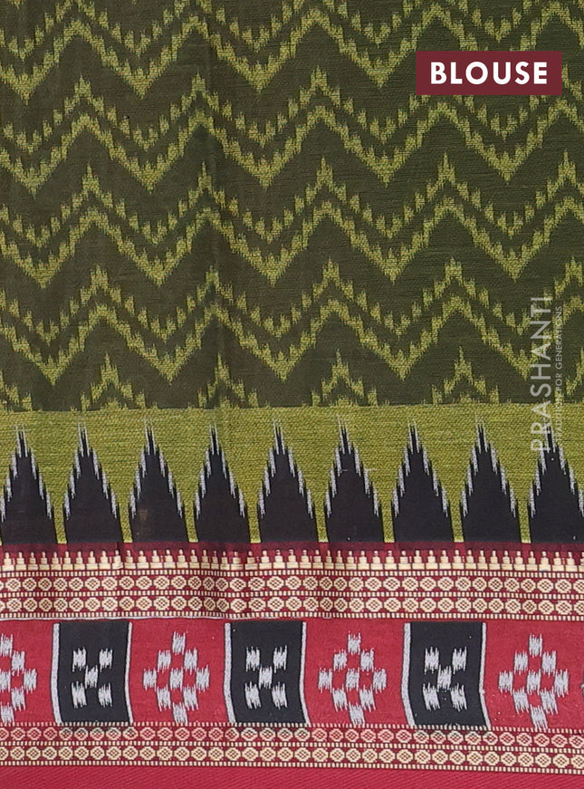 Muslin cotton saree sap green and maroon with allover prints and woven border