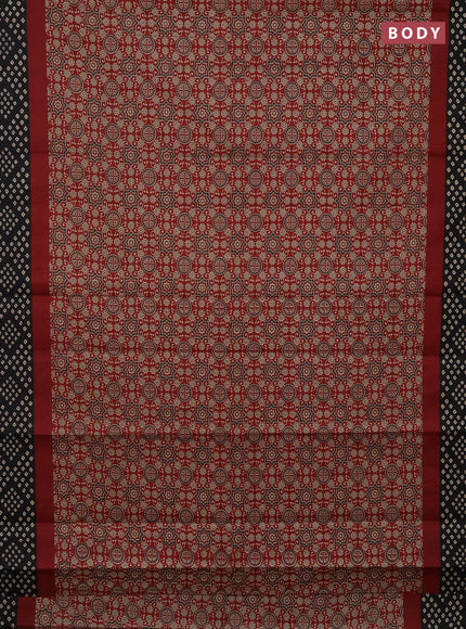Muslin cotton saree maroon and black with ajrakh prints and printed border