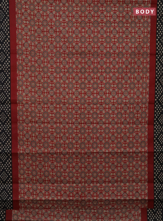 Muslin cotton saree maroon and black with ajrakh prints and printed border