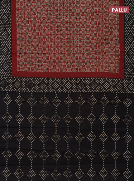 Muslin cotton saree maroon and black with ajrakh prints and printed border
