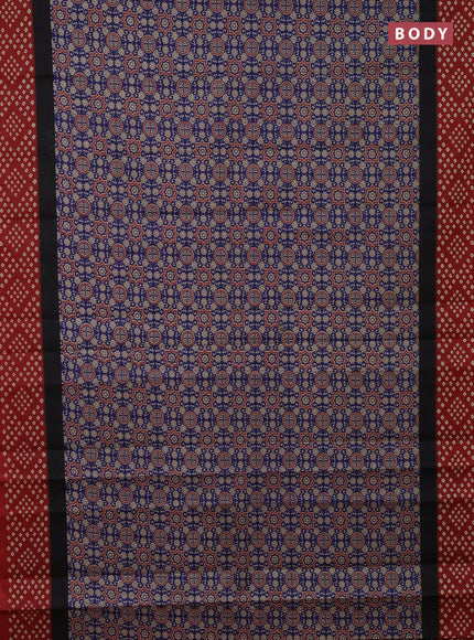 Muslin cotton saree navy blue and maroon with ajrakh prints and printed border