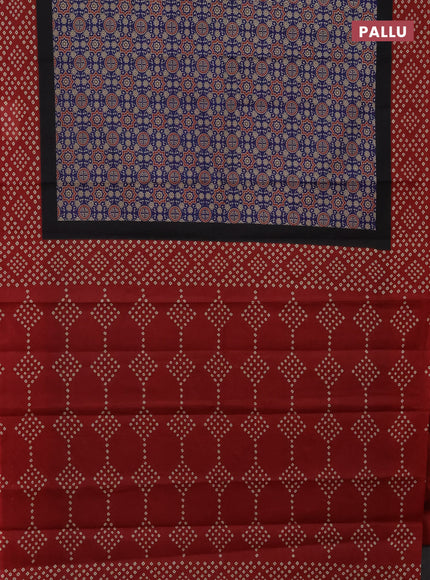 Muslin cotton saree navy blue and maroon with ajrakh prints and printed border