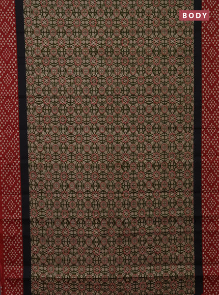Muslin cotton saree sap green and maroon with ajrakh prints and printed border