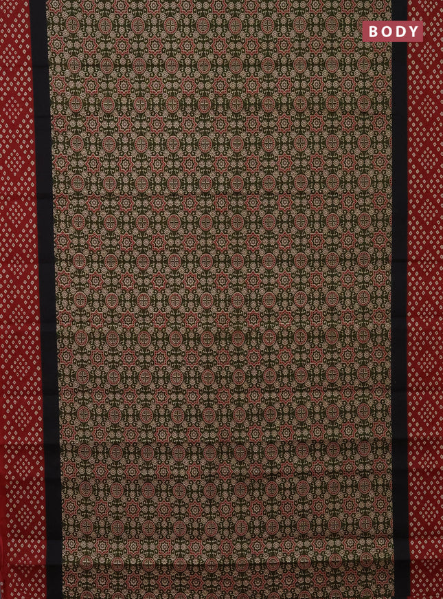 Muslin cotton saree sap green and maroon with ajrakh prints and printed border