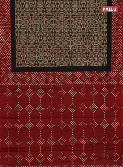 Muslin cotton saree sap green and maroon with ajrakh prints and printed border