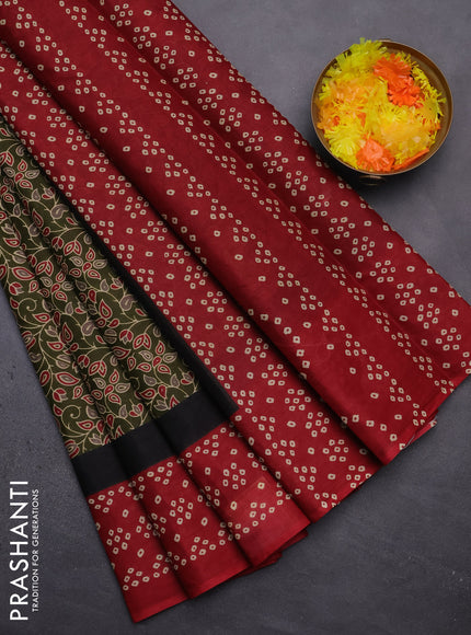 Muslin cotton saree sap green and maroon with kalamkari prints and printed border