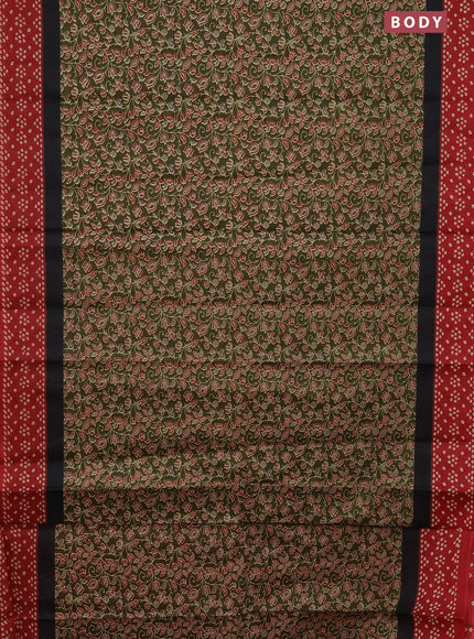 Muslin cotton saree sap green and maroon with kalamkari prints and printed border