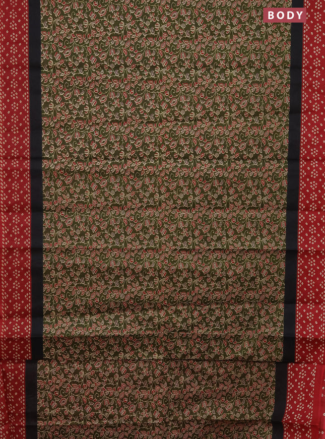 Muslin cotton saree sap green and maroon with kalamkari prints and printed border
