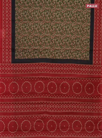 Muslin cotton saree sap green and maroon with kalamkari prints and printed border