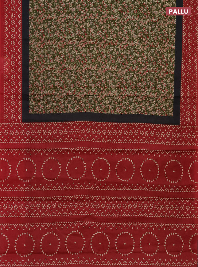 Muslin cotton saree sap green and maroon with kalamkari prints and printed border