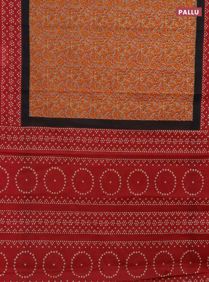 Muslin cotton saree mustard yellow and maroon with kalamkari prints and printed border