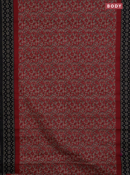 Muslin cotton saree maroon and black with kalamkari prints and printed border