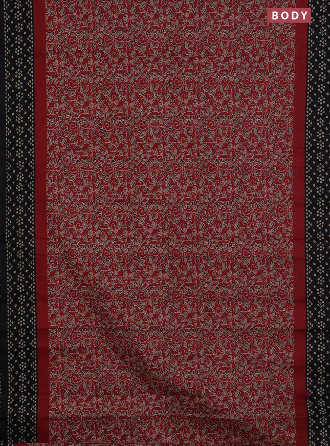Muslin cotton saree maroon and black with kalamkari prints and printed border