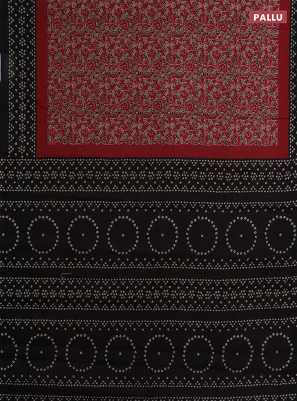 Muslin cotton saree maroon and black with kalamkari prints and printed border