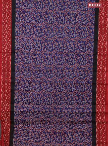 Muslin cotton saree navy blue and maroon with kalamkari prints and printed border
