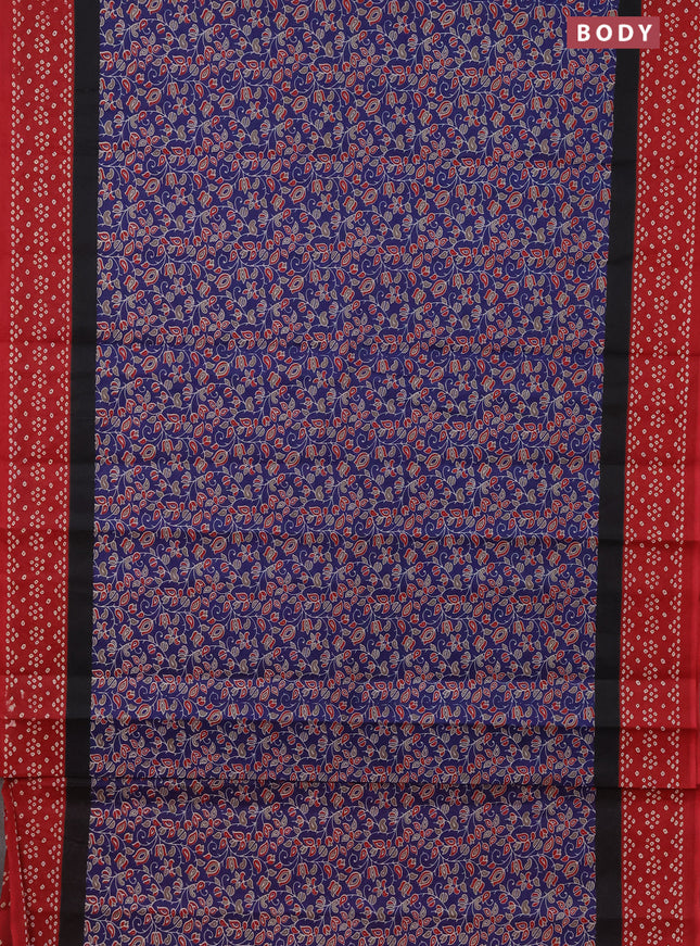 Muslin cotton saree navy blue and maroon with kalamkari prints and printed border