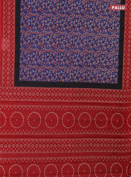 Muslin cotton saree navy blue and maroon with kalamkari prints and printed border