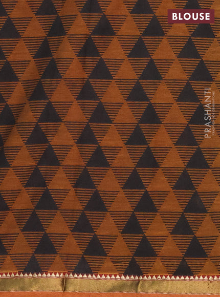 Muslin cotton saree purple and dark mustard with allover prints and zari woven border