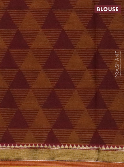 Muslin cotton saree blue and dark mustard with allover prints and zari woven border