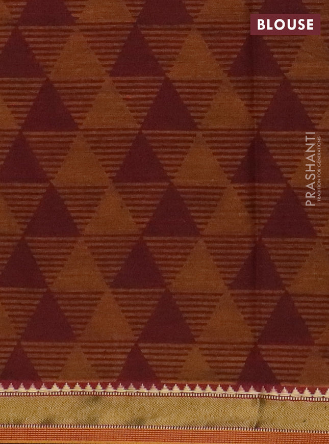 Muslin cotton saree blue and dark mustard with allover prints and zari woven border