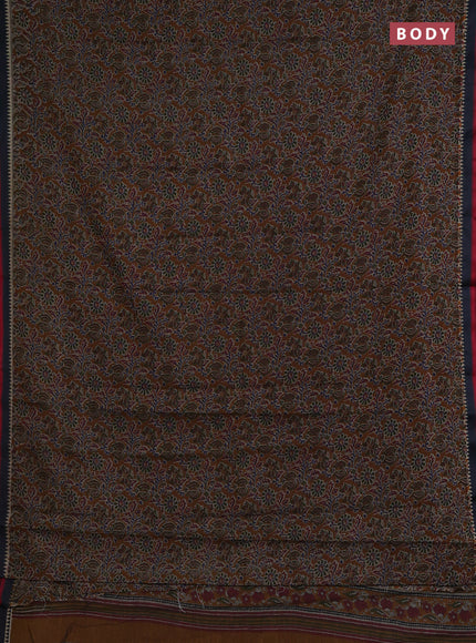 Muslin cotton saree mustard and grey with allover prints and woven border