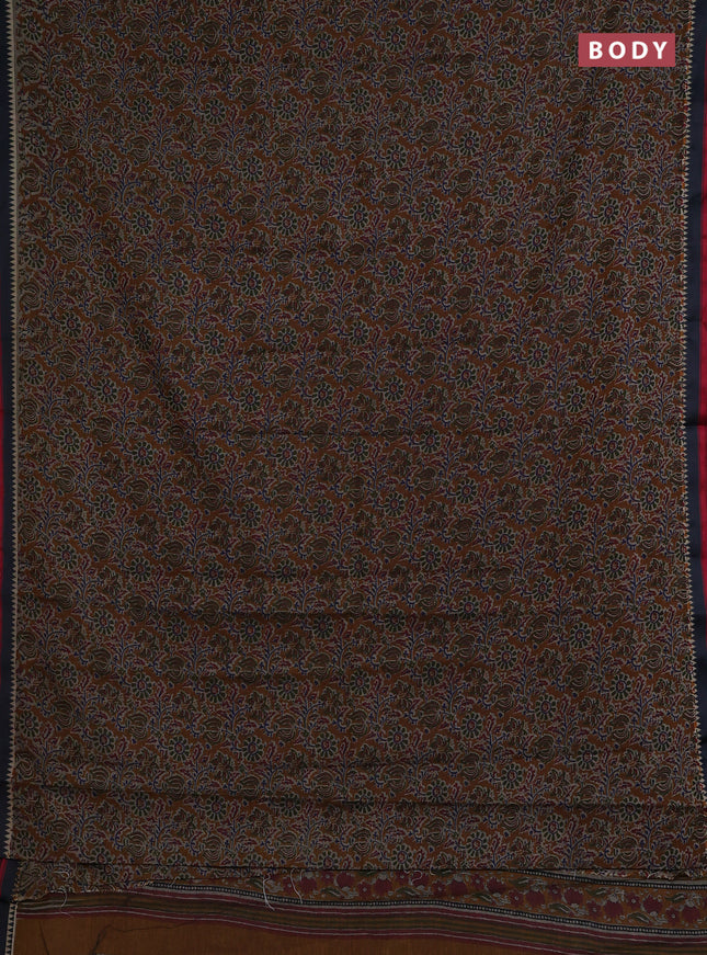 Muslin cotton saree mustard and grey with allover prints and woven border