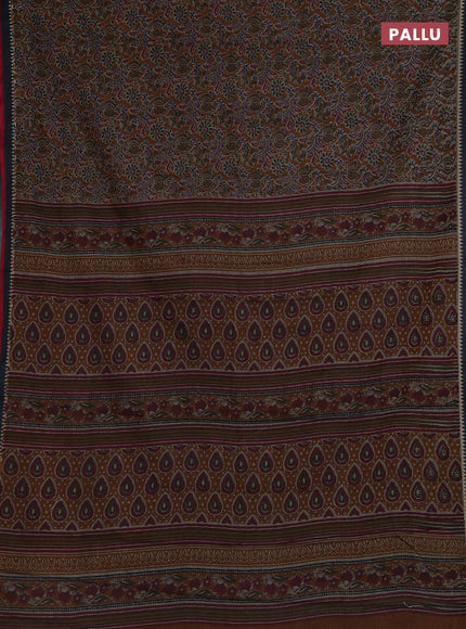 Muslin cotton saree mustard and grey with allover prints and woven border