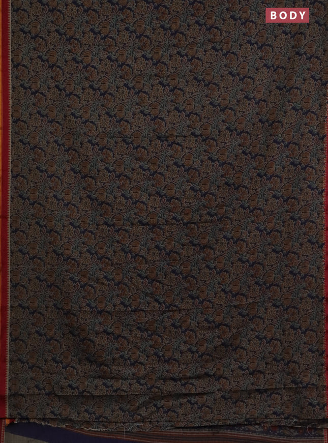 Muslin cotton saree blue and grey with allover prints and woven border