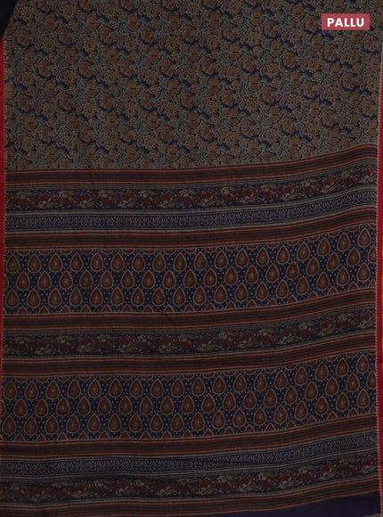 Muslin cotton saree blue and grey with allover prints and woven border