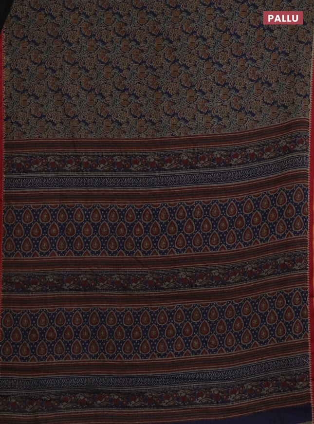 Muslin cotton saree blue and grey with allover prints and woven border