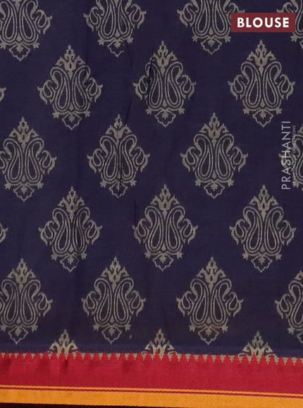 Muslin cotton saree blue and grey with allover prints and woven border