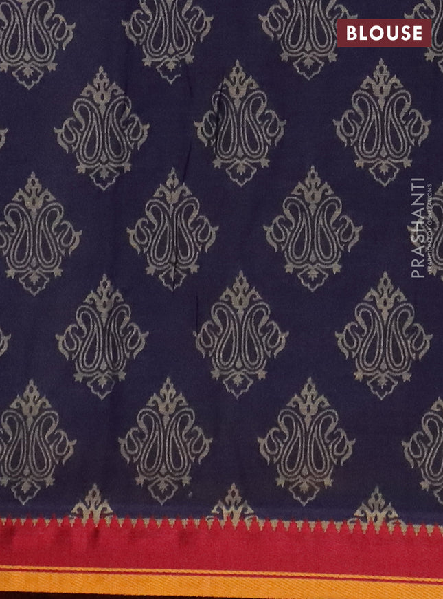 Muslin cotton saree blue and grey with allover prints and woven border