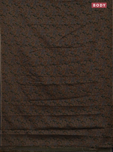 Muslin cotton saree green and grey with allover prints and woven border