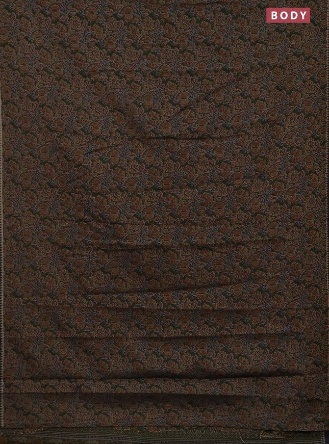 Muslin cotton saree green and grey with allover prints and woven border