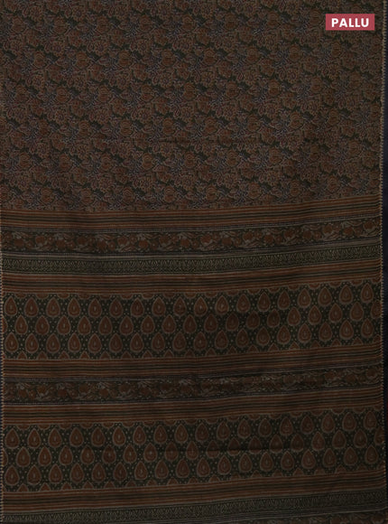 Muslin cotton saree green and grey with allover prints and woven border