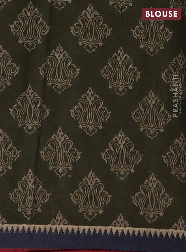 Muslin cotton saree green and grey with allover prints and woven border