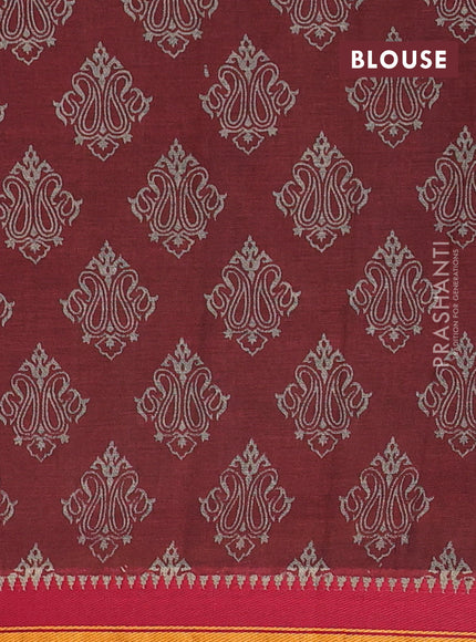 Muslin cotton saree maroon and grey with allover prints and woven border