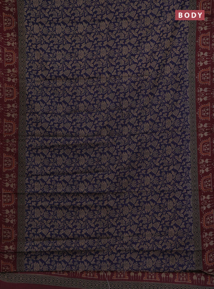 Muslin cotton saree blue and maroon with allover kalamkari prints and printed border