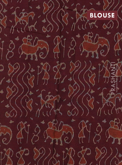 Muslin cotton saree blue and maroon with allover kalamkari prints and printed border