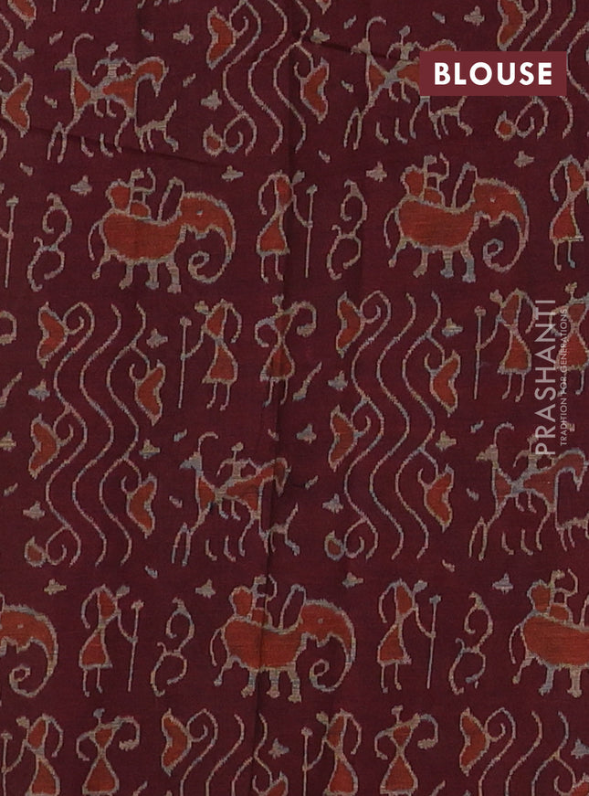 Muslin cotton saree blue and maroon with allover kalamkari prints and printed border