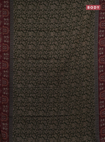 Muslin cotton saree sap green and maroon with allover kalamkari prints and printed border