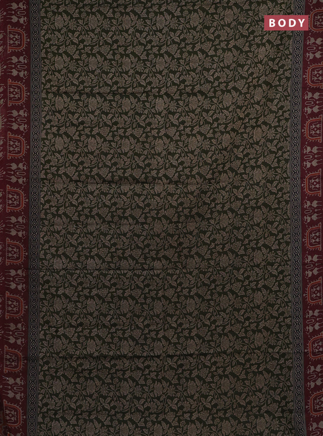 Muslin cotton saree sap green and maroon with allover kalamkari prints and printed border