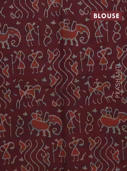 Muslin cotton saree sap green and maroon with allover kalamkari prints and printed border