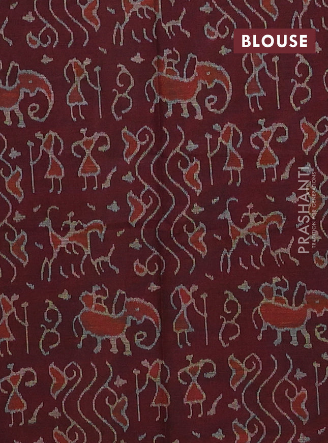 Muslin cotton saree sap green and maroon with allover kalamkari prints and printed border